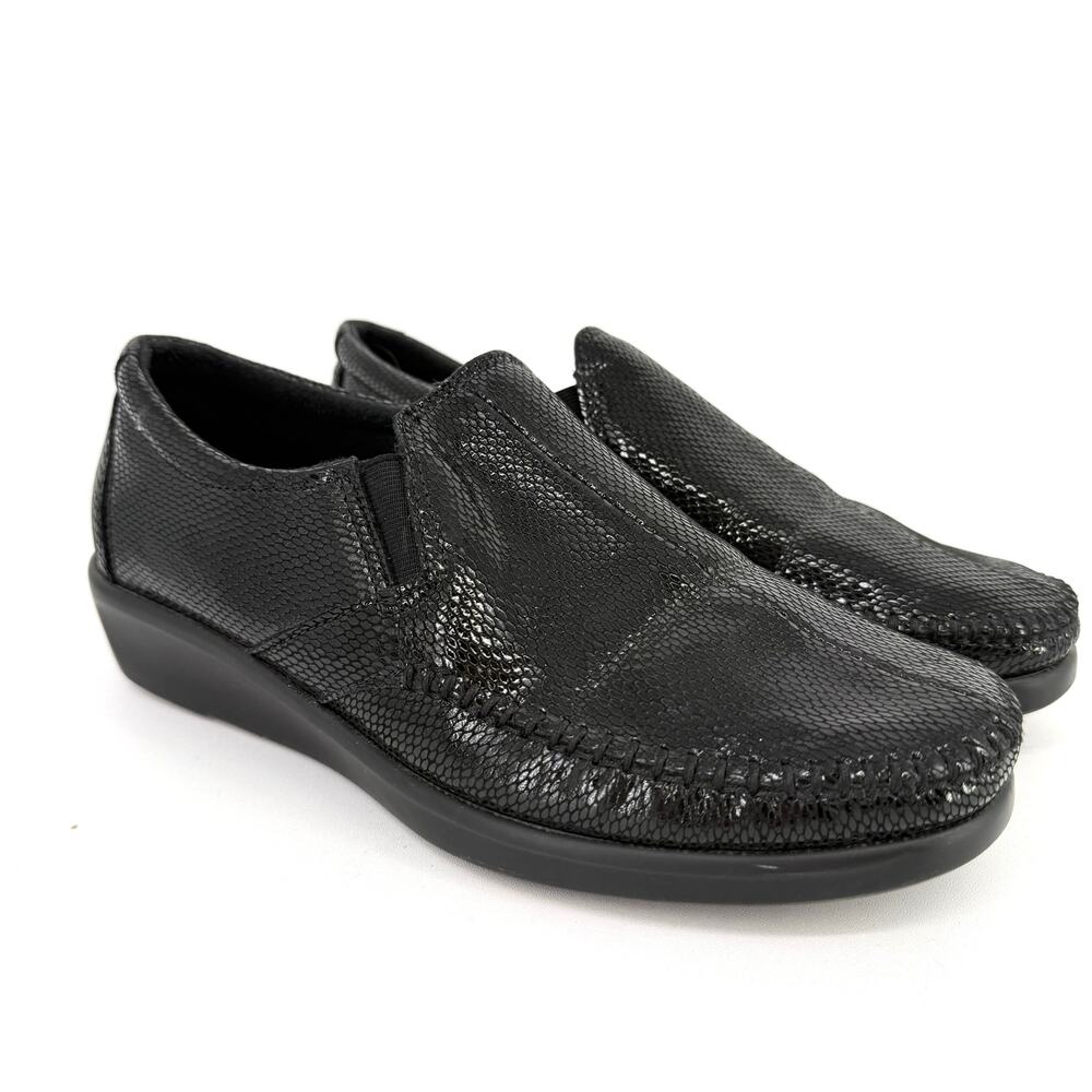 SAS Dream Snake Textured Black Slip On Loafers Size 8.5W T Comfort Shoes